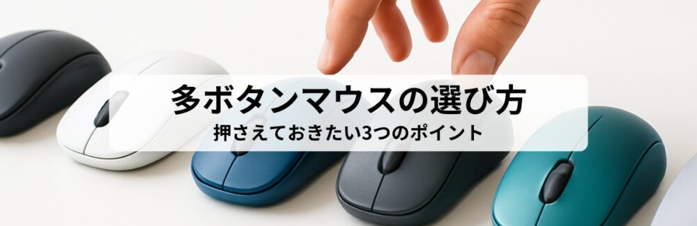 複数のマウスの中から1つを選ぶ様子を示した多ボタンマウスの選び方のイメージのアイキャッチ画像